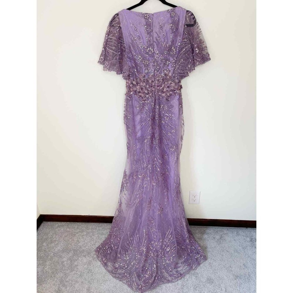 NWT MAC DUGGAL FLUTTER SLEEVE EMBELLISHED VINTAGE FORMAL LONG GOWN LILAC PURPLE - Picture 4 of 7
